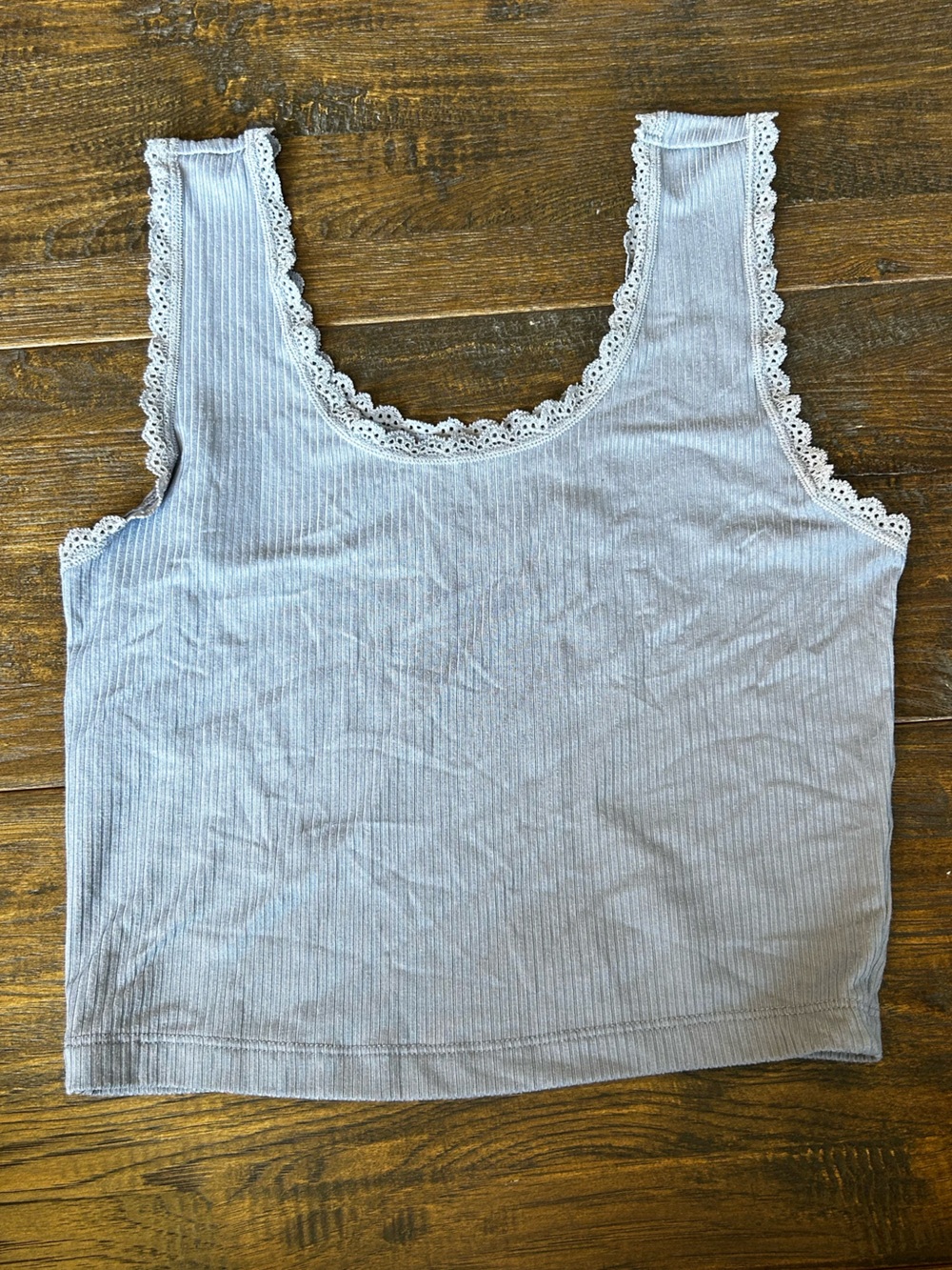 Rene Rofe Light Blue Ribbed Lace-Trim Tank